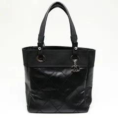 シャネル　パリビアリッツPM　トートバッグ　マトラッセ　ブラック　PVCコーティングキャンバス　ココチャーム　ハンドバッグ　シルバー金具　A34208