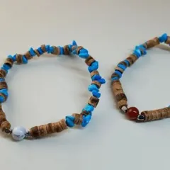 天然石＆ビーズ/ハンドメイド　ペア・ブレスレット（16㎝＆18㎝）PB-1