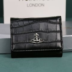 新品 Vivienne Westwood  ヴィヴィアンウエストウッド 折り財布 ワニ革の質感 牛革素材　二つ折り 三つ折り財布 がま口 　カード入れ　小銭入れ　折りたたみ財布　43591　ブラック
