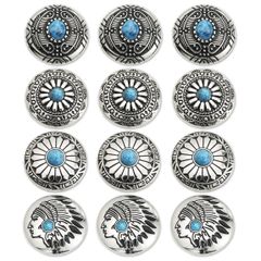 ボタン ターコイズ コンチョ 12個セット 30mm ネジ 付き シルバー レザー クラフト 財布 バッグ