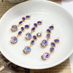 【6個】ガラスストーンチャーム　カン付き　パープル