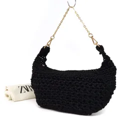 超美品　zara ブラック かごバッグ 編み込みデザイン　レザー ZARA ブラックラティスデザインかごバッグ - メルカリ