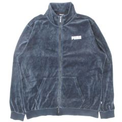 美品 PUMA プーマ コットン スウェット ベロア トラック ジャケット ブルゾン 854777-01 サイズL 紺 ネイビー メンズ 古着 中古 USED