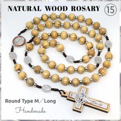 ⑮新品■ナチュラル ウッド ロザリオ■ロングタイプ■男女兼用■ハンドメイド ネックレス