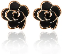 CHLOEOS バラ ピアス レディース 人気 蔷薇 ローズ 花 スタッドピアス k18金RGP 大人 可愛い 金属アレルギー対応 結婚式 お呼ばれ 小顔 シンプル 両耳用 おしゃれ カジュアル 上品 ギフトBOX付き(ブラック ピアス単品)
