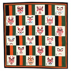 風呂敷 日本製 50cm幅 中巾 歌舞伎 カブキ 隅取り お面 伝統舞踊 有職 縮小風呂敷 綿100％ お洒落 No.26-0036