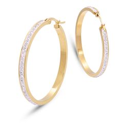 【幅3.6×外径40mm 色：ゴールド 1ペア】[Adelina Style] ピアス レディース 人気 フープピアス 大きめ リングピアス キュービックジルコニア ラインストーン サージカルステンレス 金属アレルギー対応 両耳 プレゼント