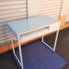 【引き取り限定】パソコンデスク 幅85cm ネイルデスク 木製天板 コンパクト マーブルホワイト/ホワイト 【used】
