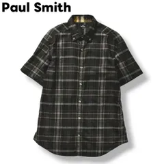 【美品】 ポールスミス PS Paul Smith 半袖 S／S ボタンダウン シャツ L チェック柄 ブラック ブリティッシュ カジュアル メンズ