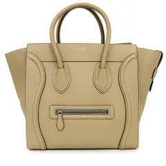 セリーヌ ラゲージ ミニ ショッパー ハンドバッグ ドラムドカーフ レザー DUNE デューン ベージュ アンティークシルバー金具 189213DRU CELINE（未使用　展示品）