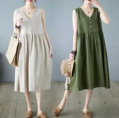 ワンピース 夏 ロングワンピース ノースリーブ 前後2way vネック シャギー フレアワンピース 袖なし ワンピ レディース 綿麻風 きれいめ 無地 タンクワンピース リラックス カジュアル ナチュラル  abama02