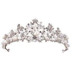 シルバー アイコウシャAIKOSHA ROMAN ヘッドドレス カチューシャ ヘアアクセサリー ティアラ 結婚式 ウェディング パール ビーズ ダイヤ シルバー