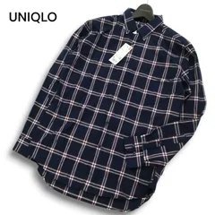 【新品 22SS】 UNIQLO ユニクロ 長袖 エクストラファイン コットン ブロード チェック シャツ Sz.M メンズ ネイビー 未使用