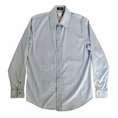 GIANNI VERSACE ジャンニ ヴェルサーチ グレカ刺繡 コットン 長袖 ワイシャツ ビジネス 無地 比翼仕立て size 46 ブルー メンズ