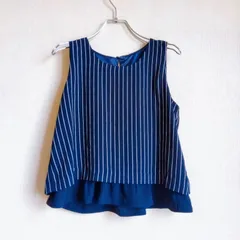 イング INGNI ノースリーブ ブラウス ネイビー ストライプ フレア ギャル系 コクーン Aライン レイヤード ミニ丈 ビスチェ