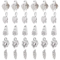 【在庫セール】副資材 ハンドメイド アクセサリーパーツ ネックレスジュエリー作り イヤリング用ピンチクリップクラスプベイル ネックレス用ピンチクリップクラスプベイル ジュエリー用真鍮ピンチベイル 手芸用品 高さ9～19mm 30個 5スタイル 銀 SUPERF