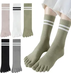 SATOMO 5本指ソックス レディース 綿 無地 カラフル 5足組 22-25cm 春秋冬対応 通気性あり(5色アソート,  Free Size)