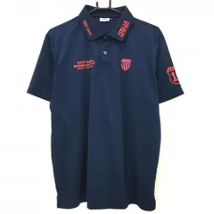【美品】フィラゴルフ 半袖ポロシャツ ネイビー×レッド 襟・胸ロゴ刺しゅう メンズ LL ゴルフウェア FILA GOLF