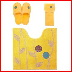 【特価セール】金運の黄色 トイレマット セット 3点 北欧 （60×64cmトイレマット+ スリッパ + ペーパーホルダーカバー ） オカ エトフ イエロー