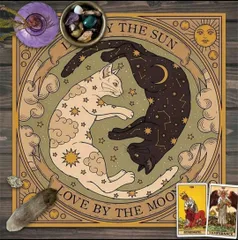 タロットクロス　猫　太陽と月　ランチョンマット　テーブルクロス　白猫　占い