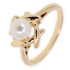ティファニー TIFFANY&Co. パール リング サイズ48/JP8 K18YG レディース S#138575