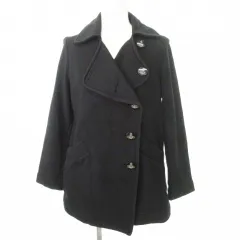 ヴィヴィアンウエストウッドレッドレーベル Vivienne Westwood RED LABEL オーブボタン Pコート シングル 長袖 無地 厚手 2 約Mサイズ 黒 ブラック