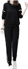 emptio エンプティオ 上下セット 長袖 スエット スウェット レディース パンツ ズボン トレーナー 部屋着 ルームウエア ポケット ポケット付き 長そで ナガソデ きれいめ トップス ウォーキング ジャージ上下(オフブラック,  L)