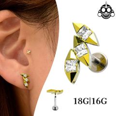 ヘリックスピアス 金属アレルギー対応 18G 16G ゴールド トリプル マーキス ストーン つけっぱなし チタン素材 インターナル ラブレットスタッド ボディピアス ロブ 軟骨ピアス