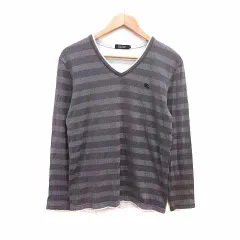 バーバリーブラックレーベル BURBERRY BLACK LABEL Tシャツ カットソー Vネック ボーダー 長袖 2 M グレー /YK