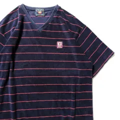 90's チャップス ラルフローレン Vネック ヘビーウェイト ボーダー Tシャツ 半袖 (L) 紺×赤 90年代 旧タグ オールド CHAPS　アメリカ古着 USED  ビンテージ ヴィンテージ