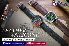 革ベルト 20mm 22mm 24mm 裏シリコン クロコ型押し  ステンレス NATMK ナットエムケイ