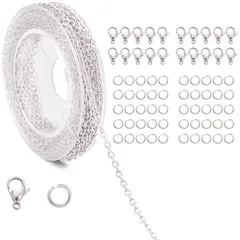ハンドメイド ジュエリーパーツ ネックレス ブレスレット メガネチェーン 手作り リングチェーン 指輪 アクセサリーパーツ ジャンプリング付き 雑貨 ロブスタークラスプ アクセサリーチェーン DIY 幅1.5mm (シルバー) 長さ5メートル チェーン アクセ