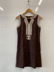 nj481⚫︎MICHEL KORS⚫︎マイケルコース⚫︎リネン100%⚫︎Vネック⚫︎ノースリーブ⚫︎ワンピース⚫︎size4⚫︎茶