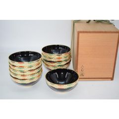 天目釉青海波 数茶碗 5客セット 木箱入り 真葛焼 - メルカリ
