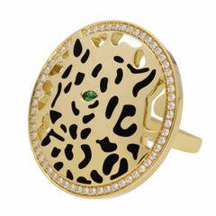 Cartier カルティエ パンテール ペラージュ ダイヤ ツァボライト ブラックラッカー 750 K18 YG イエローゴールド 日本サイズ9号 #49【送料無料】指輪 【中古】31650906
