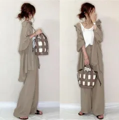 セットアップ 即購入OK レディース カジュアル 夏 40代 大きいサイズ 春 秋 冬 きれいめ おしゃれ セレモニー パンツスーツ フォーマル 50代 春 無地 きれいめ トップス ブラウス チュニック ワイドパンツ リゾート xzzhang596