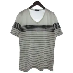 バーバリー ロンドン BURBERRY LONDON Tシャツ カットソー 半袖 Vネック ボーダー オフホワイト 黒 グレー LL