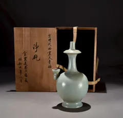 中国古美術・宋汝窯風青釉 鎏金龍文 天球瓶・花瓶・陶器・茶道具・文房置物・賞物 中国古美術・宋汝窯風青釉 鎏金龍文 天球瓶・花瓶・陶器・