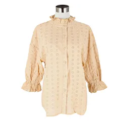 ☆ ベージュ ☆ Sサイズ ☆ ブラウス レディース lybl4 ボリュームスリーブ ブラウス レディース ボリューム袖 刺繍 レース フリル ゆったり ドロップショルダー 大きいサイズ 透け感 前後2way 綿 コットン トップス 春 夏