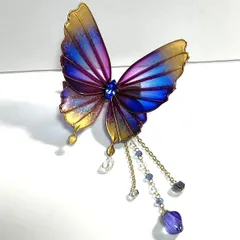 【蝶ヘアクリップ】濃い紫色・青色・金色グラデ