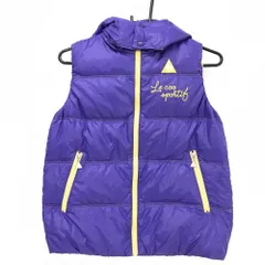 【超美品】ルコックゴルフ ダウンベスト ブルー系×イエロー フード取外し可  レディース M ゴルフウェア le coq sportif