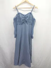 ◇ ⊂ アース ミュージック＆エコロジー 胸元シアーベア 長袖 ロング フォーマルワンピース サイズM ブルー系 レディース E  【1506230031955】