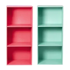 カラーボックス3段 　２個セット（コーラルレッド&ミントグリーン）本棚　カラフル　おもちゃ　教科書　絵本　子供部屋　家具　木製　３段　２個（コーラル　１、ミント　１）※※北海道・沖縄県・離島別途送料有・説明文をお読みください※※