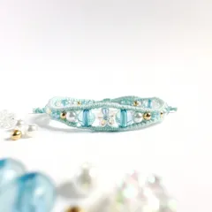 【キッズ】花ビーズとパールの一連ラップブレスレット　* 花咲く宝石 / ネモフィラ *