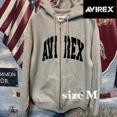 【古着】AVIREX(アヴィレックス)ジップアップパーカー M グレー フロントロゴ刺繍