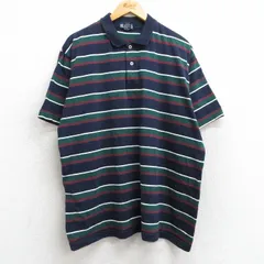 XL/古着 半袖 ポロ シャツ メンズ 90s 大きいサイズ 紺他 ネイビー ボーダー 25may28 中古 トップス