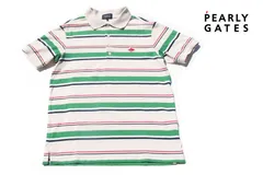 【中古】パーリーゲイツ｜pearly gates｜メンズボーダー柄うさぎワッペン・刺繍入りコットン半袖ポロシャツ｜4