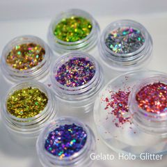 Aurora Glitter Holographic Gel Nail Powder, 8 Colors, Gold, Silver, Yellow, Blue, Green, and Red, Approx. 0.2g, 50 Pieces, Reno Gel Plus