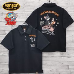 新品 メンズ トムとジェリー VANSON バンソン コラボ 半袖 ポロシャツ 半袖ポロシャツ シャツ トップス TOM＆JERRY トムジェリ 刺繍 Tom トム jerry ジェリー ユニセックス レディース 黒 ブラック