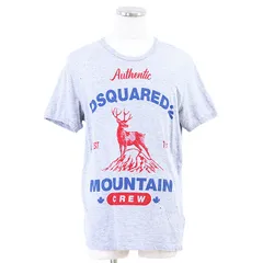 【SALE】DSQUARED2 ディースクエアード Ｔシャツ MOUNTAIN CREW シグネチャー ロゴ 牡鹿 プリント ダメージ加工 ショートスリーブ 半袖 クルーネック トップス メンズ サイズ M グレー ブルー レッド 灰色 青 赤 イタリア製のサムネイル